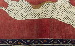 Close-up detail of 2000s Persian Gabbeh rug from Iran / Persia showing Wool weave