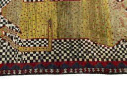 Close-up detail of 2000s Persian Gabbeh rug from Iran / Persia showing Wool weave