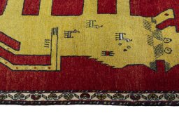 Close-up detail of 2000s Persian Gabbeh rug from Iran / Persia showing Wool weave