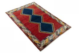 Close-up detail of 2000s Persian Gabbeh rug from Iran / Persia showing Wool weave