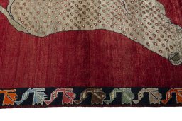 Close-up detail of 2000s Persian Gabbeh rug from Iran / Persia showing Wool weave