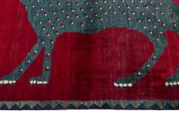 Close-up detail of 2000s Persian Gabbeh rug from Iran / Persia showing Wool weave