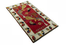 Close-up detail of 2000s Persian Gabbeh rug from Iran / Persia showing Wool weave