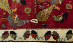 Close-up detail of 2000s Persian Gabbeh rug from Iran / Persia showing Wool weave