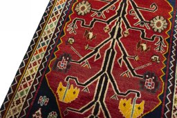Backside of handmade 2000s Persian Gabbeh rug showing knot structure and weave density