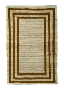 Full view of 2000s Persian Gabbeh rug from Iran / Persia, 156 × 102 cm in Beige tones