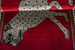 Full view of 2000s Persian Gabbeh rug from Iran / Persia, 152 × 100 cm in Red tones