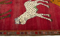 Close-up detail of 2000s Persian Gabbeh rug from Iran / Persia showing Wool weave