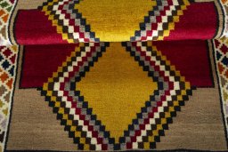 Full view of 2000s Persian Gabbeh rug from Iran / Persia, 154 × 96 cm in Multi Color tones