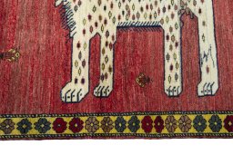 Close-up detail of 2000s Persian Gabbeh rug from Iran / Persia showing Wool weave
