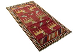 Close-up detail of 2000s Persian Gabbeh rug from Iran / Persia showing Wool weave