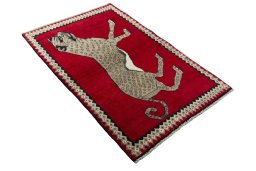 Close-up detail of 2000s Persian Gabbeh rug from Iran / Persia showing Wool weave