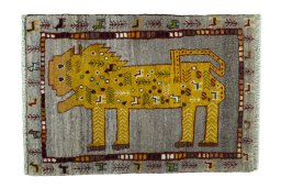 Full view of New Persian Gabbeh rug from Iran / Persia, 90 × 62 cm in Beige tones