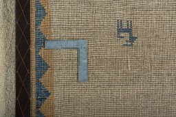 Close-up detail of 2000s Persian Gabbeh rug from Iran / Persia showing Wool weave