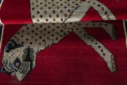 Full view of 2000s Persian Gabbeh rug from Iran / Persia, 159 × 103 cm in Red tones