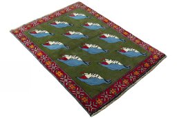 Close-up detail of 2000s Persian Gabbeh rug from Iran / Persia showing Wool weave