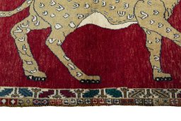 Close-up detail of 2000s Persian Gabbeh rug from Iran / Persia showing Wool weave