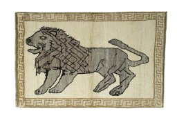 Full view of 2000s Persian Gabbeh rug from Iran / Persia, 177 × 115 cm in Beige tones
