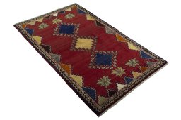 Close-up detail of 2000s Persian Gabbeh rug from Iran / Persia showing Wool weave