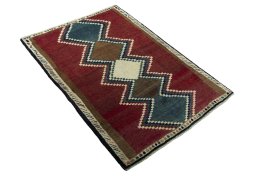 Close-up detail of 2000s Persian Gabbeh rug from Iran / Persia showing Wool weave