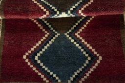 Full view of 2000s Persian Gabbeh rug from Iran / Persia, 145 × 102 cm in Multi Color tones