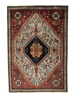 Full view of 2000s Persian Gabbeh rug from Iran / Persia, 172 × 120 cm in Beige tones