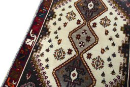 Backside of handmade 2000s Persian Gabbeh rug showing knot structure and weave density