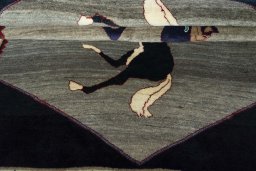 Full view of 2000s Persian Gabbeh rug from Iran / Persia, 224 × 140 cm in Gray tones