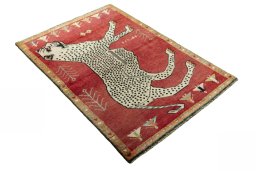 Close-up detail of 2000s Persian Gabbeh rug from Iran / Persia showing Wool weave
