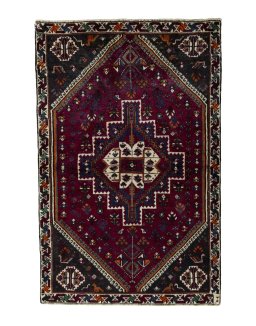 Full view of 2000s Persian Gabbeh rug from Iran / Persia, 165 × 107 cm in Red tones