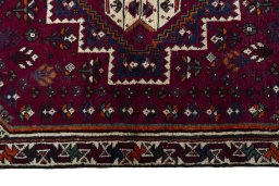 Full view of 2000s Persian Gabbeh rug from Iran / Persia, 165 × 107 cm in Red tones