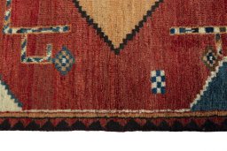 Close-up detail of 1950s Persian Gabbeh rug from Iran / Persia showing Wool weave