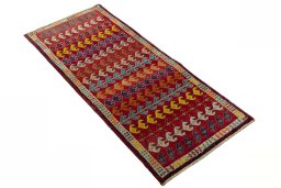 Close-up detail of 2000s Persian Gabbeh rug from Iran / Persia showing Wool weave