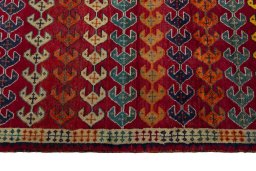 Close-up detail of 2000s Persian Gabbeh rug from Iran / Persia showing Wool weave