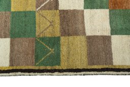 Close-up detail of 2000s Persian Gabbeh rug from Iran / Persia showing Wool weave