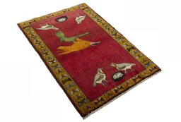Close-up detail of 2000s Persian Gabbeh rug from Iran / Persia showing Wool weave