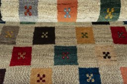 Full view of New Persian Gabbeh rug from Iran / Persia, 107 × 67 cm in Beige tones