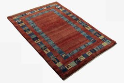 Close-up detail of New Persian Gabbeh rug from Iran / Persia showing Wool weave