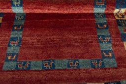 Full view of New Persian Gabbeh rug from Iran / Persia, 188 × 134 cm in Red tones