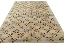 Surface texture of 1970s Persian Gabbeh rug with natural Wool and intricate pattern