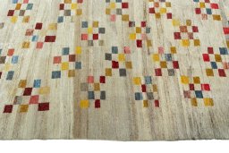 Close-up detail of 1970s Persian Gabbeh rug from Iran / Persia showing Wool weave