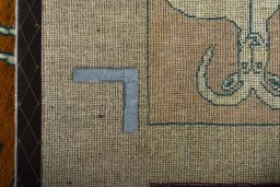 Close-up detail of 2000s Persian Gabbeh rug from Iran / Persia showing Wool weave