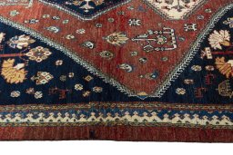 Full view of 2000s Persian Gabbeh rug from Iran / Persia, 195 × 153 cm in Red tones