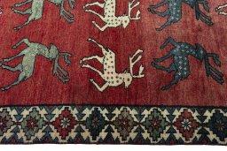 Close-up detail of 2000s Persian Gabbeh rug from Iran / Persia showing Wool weave