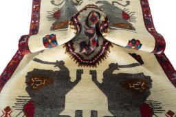 Close-up detail of 2000s Persian Gabbeh rug from Iran / Persia showing Wool weave