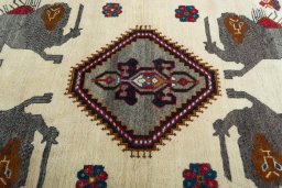 Central medallion detail of 2000s Persian Gabbeh rug from Iran / Persia