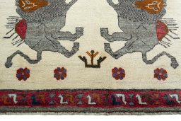 Close-up detail of 2000s Persian Gabbeh rug from Iran / Persia showing Wool weave