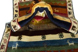 Full view of 2000s Persian Gabbeh rug from Iran / Persia, 153 × 101 cm in Multi Color tones