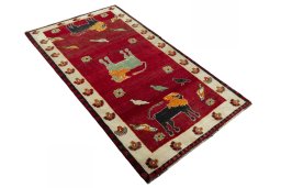 Close-up detail of 2000s Persian Gabbeh rug from Iran / Persia showing Wool weave