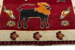 Close-up detail of 2000s Persian Gabbeh rug from Iran / Persia showing Wool weave